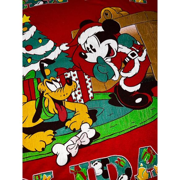 Vintage Disney Christmas Tshirt Mickey Mouse Santa and pluto Happy Holiday read* - Picture 3 of 9